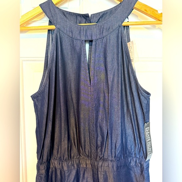 New York & Co Dress Women M Navy Sleeveless Pocket Cotton Sateen Long Maxi NWT - Picture 2 of 12